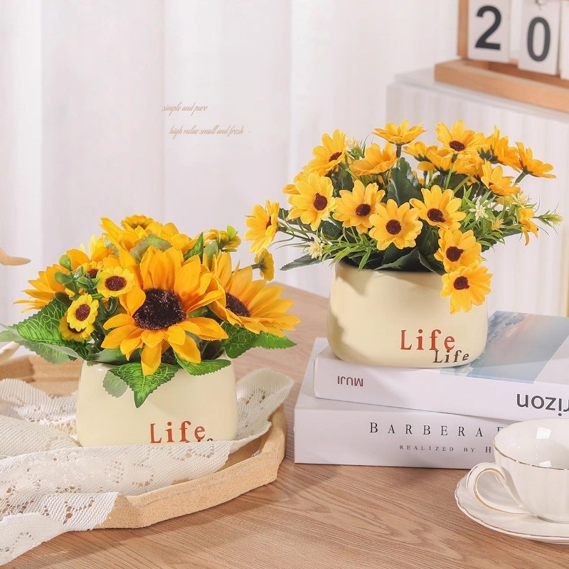 ดอกไม้ปลอมสวยเหมือนจริง ดอกไม้ประดิษฐ์ บอนไซดอกทานตะวัน ลาเวนเดอร์ ดอกเบญจมาศ - รูปที่ 5