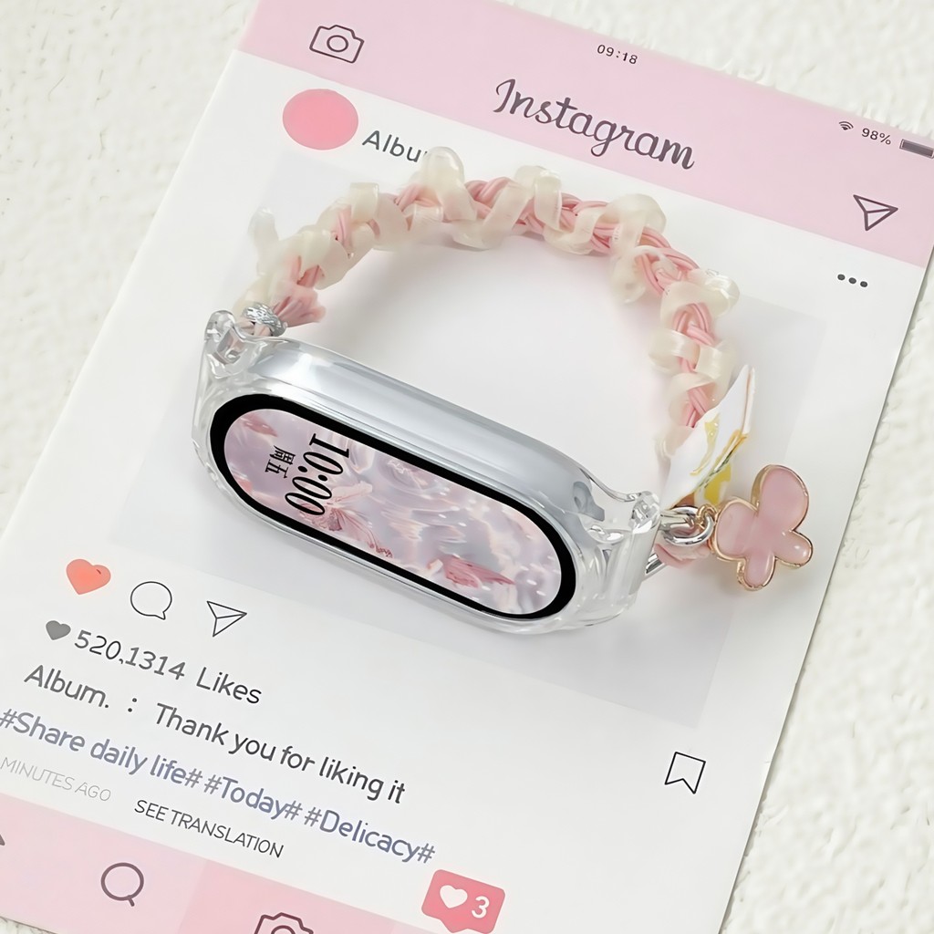 สายรัดผมแบบยืดหยุ่นสำหรับ Xiaomi Smart Band 10 Band 9 8 สายรัดข้อมืออัจฉริยะ NFC พร้อมสายนาฬิกาแบบถักลายผีเสื้อสำหรับ Xiaomi Mi Band 7 6 5
