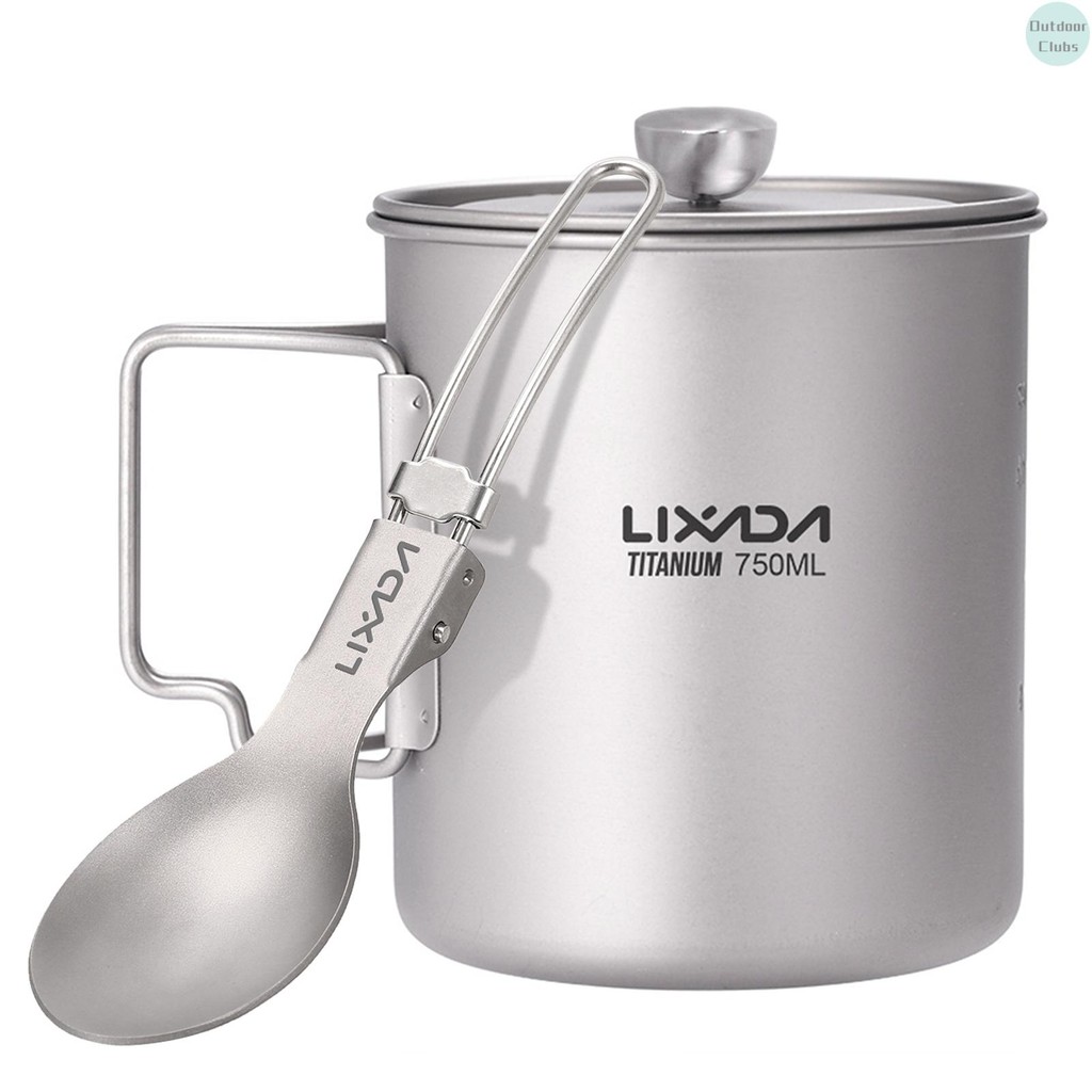 LIXADA หม้อตั้งแคมป์ 750 มิลลิลิตร กดกาแฟและช้อนพับ