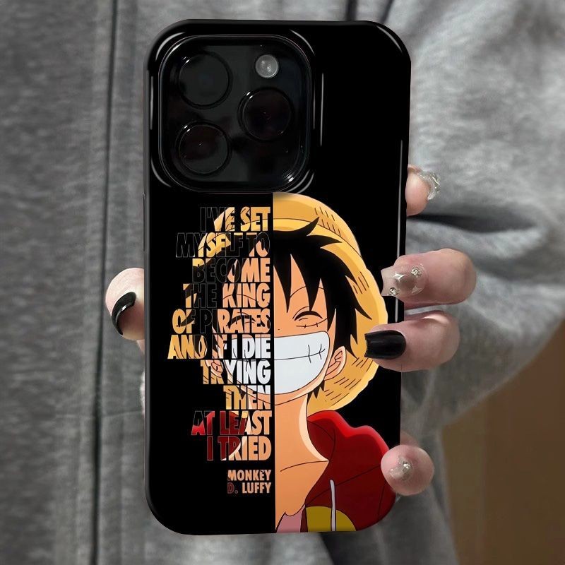 อะนิเมะเย็บตัวอักษรLuffy Double Layerเคสโทรศัพท์เหมาะสําหรับiPhone 14ProMax 12 16Pro 13ProMax XSMAX 16ProMax 15ProMax XR 15Pro 11ProMax XS 14Pro Two-in-Oneเคสซิลิโคนกันกระแทก