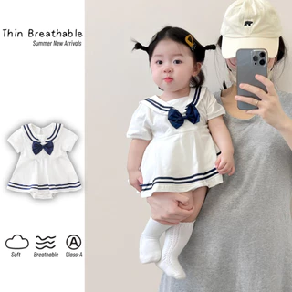 ฤดูร้อนใหม่สาววิทยาลัยสไตล์สามเหลี่ยม ชุดรอมเปอร์ 0-28 เดือนผ้าฝ้ายแท้น่ารักสไตล์เจ้าหญิงผายลมชุดบอดี้สูท