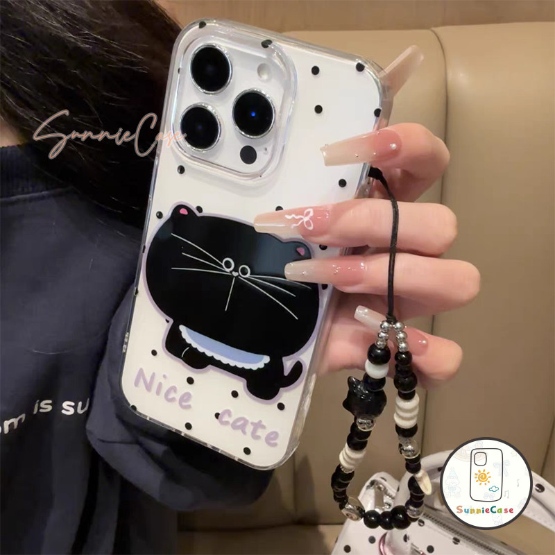น่ารัก แมวดำ เคสไอโฟน12 สำหรับ IPhone 13 16 12 15 11 14 Pro Max XR XS X 7Plus 8Plus Max 15 7 8 Plus SEเปลือกฐานสีขาว เคส