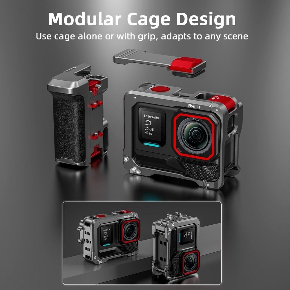 POPU Xplorer Grip Kit กรอบกล้อง,ปุ่มชัตเตอร์ป้องกันด้ามจับกล้อง,อลูมิเนียมจับสบาย Quick Release กรงกระต่ายสําหรับ Insta360 Ace 2/Ace - รูปที่ 3