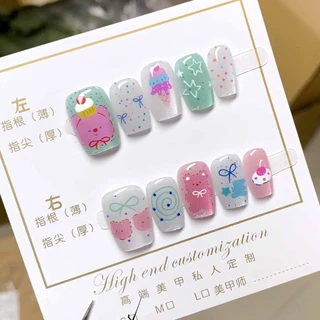 Handmade เล็บปลอมสั้น 10 ชิ้นพร้อมการออกแบบตาแมว, สีทึบและเรียบง่ายเล็บปลอมพร้อมเจลเยลลี่