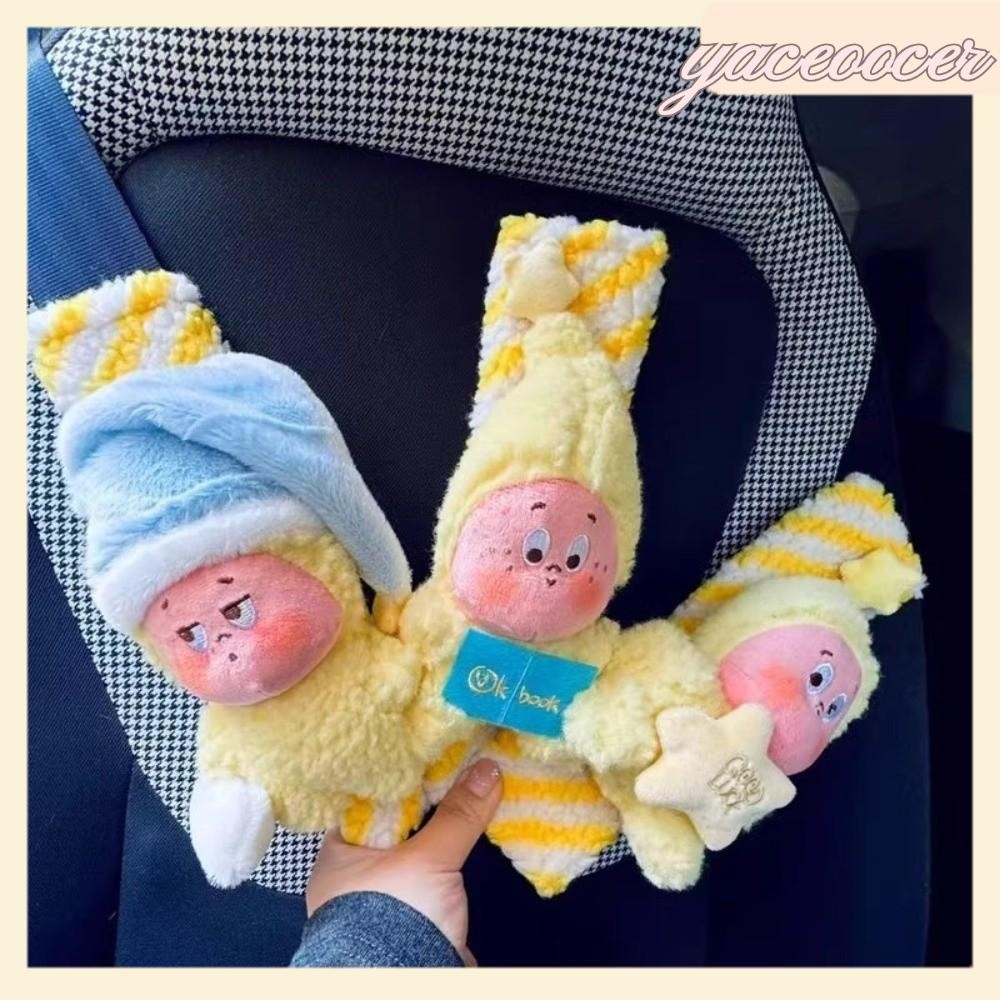 YACEOOCER แผ่นรองเข็มขัดนิรภัยรถยนต์, แผ่นรองสายรัดเบาะรถยนต์การ์ตูนดาว, ตุ๊กตาน่ารักสบายของขวัญหัวเข็มขัดนิรภัยสากล
