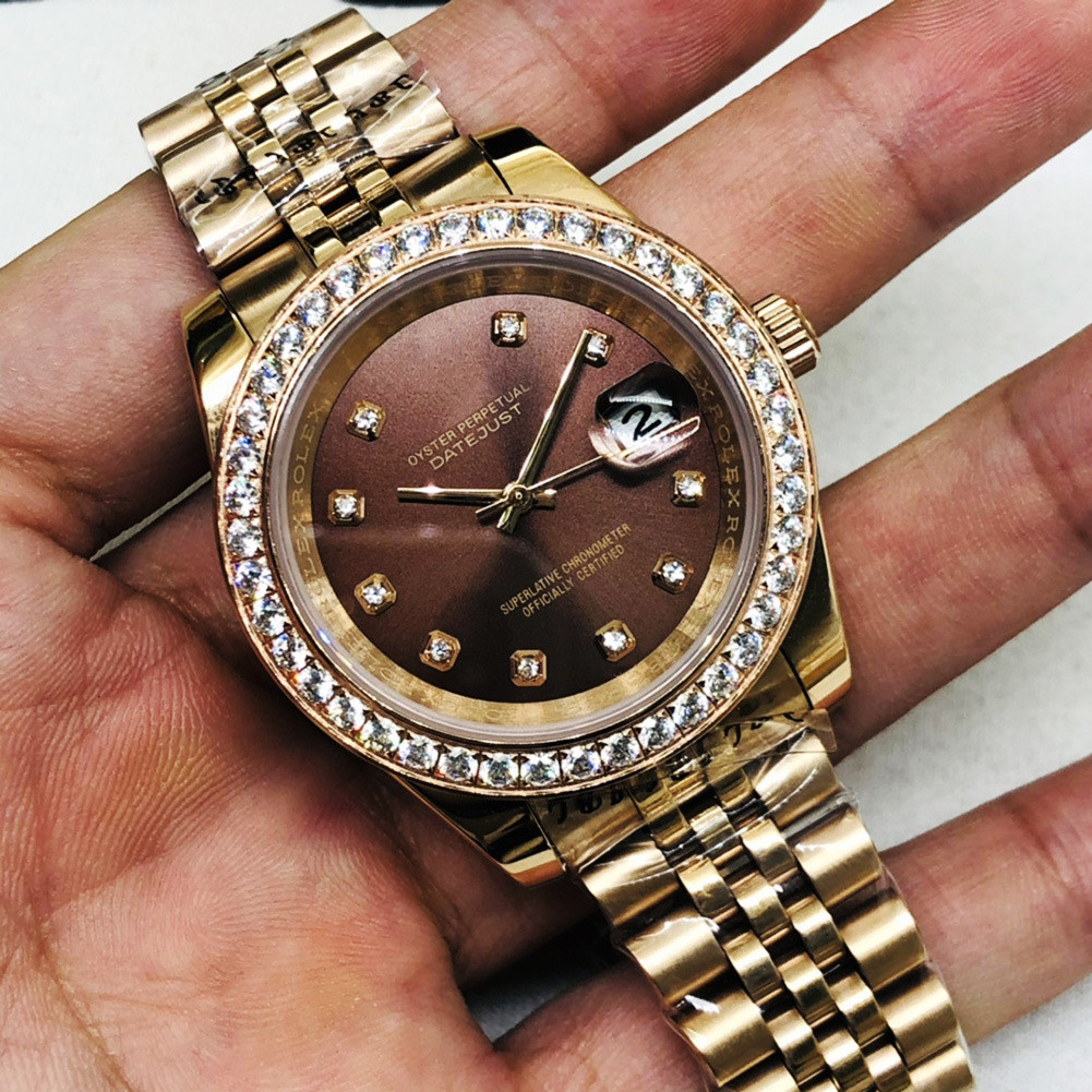 2025 แฟชั่นกีฬา Lab แหวนเพชร Rose Gold ปฏิทินเดียว DJ ไดอารี่นาฬิกากลไกอัตโนมัตินาฬิกากลไก 5GGU 6a87