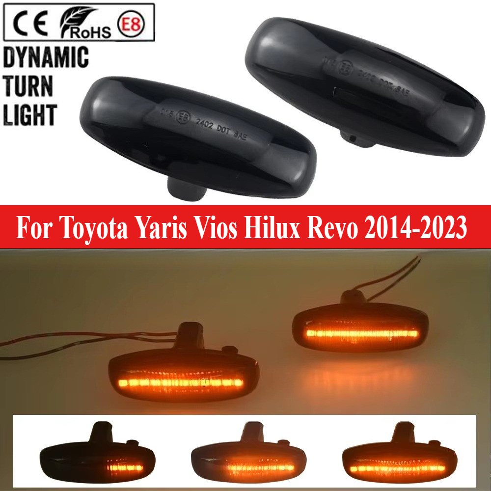 2PCS แบบไดนามิก LED Blinker ด้านข้างไฟเลี้ยวไฟ Fender โคมไฟสําหรับ Toyota Hilux Revo 2015-2023 สําหรับ Toyota Yaris Vios Ncp150 2014-2023