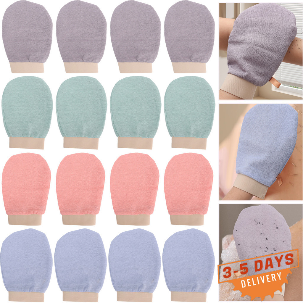 [จัดส่ง 3-5 วัน]ถุงมือผ้าขนหนูขัด 1/2/3 ชิ้นสําหรับทุกสภาพผิว | ถุงมือขัดผิวสองด้านที่มีข้อมือยืดหยุ่นน้ํายาทําความสะอาดร่างกายอ่อนโยนสําหรับบ้าน/สปา/เดินทางตัวเลือก4สี