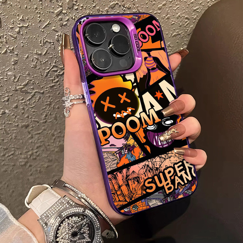 สนุกการ์ตูนรูปแบบสีส้มเคสโทรศัพท์สําหรับ IPhone 16 11 12 13 14 15 Pro MAX X XR XS MAX 7/8 Plus Se2020 หรูหรากันกระแทก