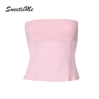 SweeticMe Womens 2025 แฟชั่นใหม่สีทึบ Simple All Match Tube …
