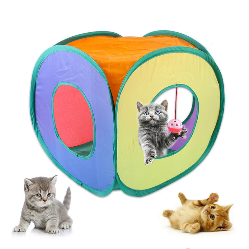 Fun Cat Tunnels Inside Foldable Cube Cat Tent Kitten Toy Tent House Interesting Home Pet Tunnel Toy 