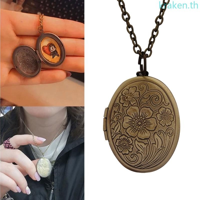 Kra รูปไข่นูน Locket จี้สร้อยคอ Charm ถือรูปภาพผู้ถือทองเหลือง Clavicle Chain เครื่องประดับ