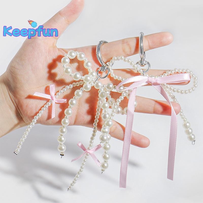[Keepfun] พวงกุญแจโบว์หวานเกาหลีริบบิ้นมุกbowknot Key Ring Y2K Aesthetic Key Holderสําหรับสาวกระเป๋าจี้อุปกรณ์เสริมของขวัญ [ใหม่]
