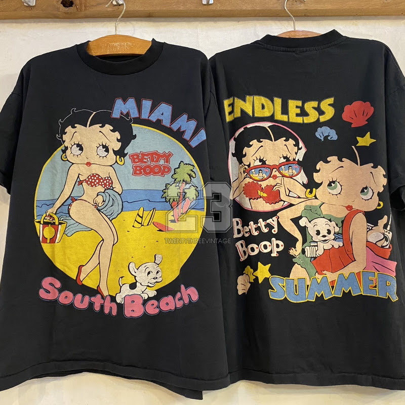 BETTY BOOP MIAMI SOUTH BEACH BEACH เสื้อยืด Vintage T-Shirt