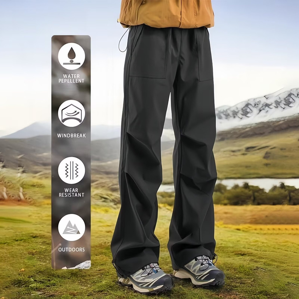 2025ฤดูใบไม้ผลิใหม่ผู้ชายกลางแจ้งบางเอวสูง Micro-Elastic ล้างสวมใส่หลวมตรง paratrooper กางเกง