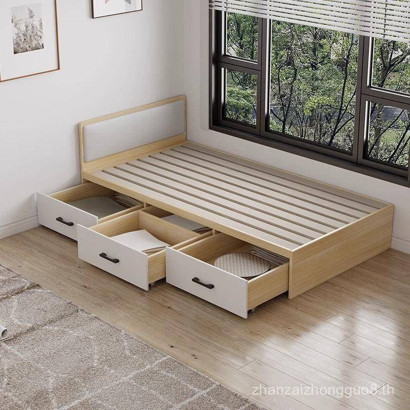 Non headed tatami Bed Modern Simple ROW Frame Universal WHEEL Long DRAWER Storage Small Unit high BO