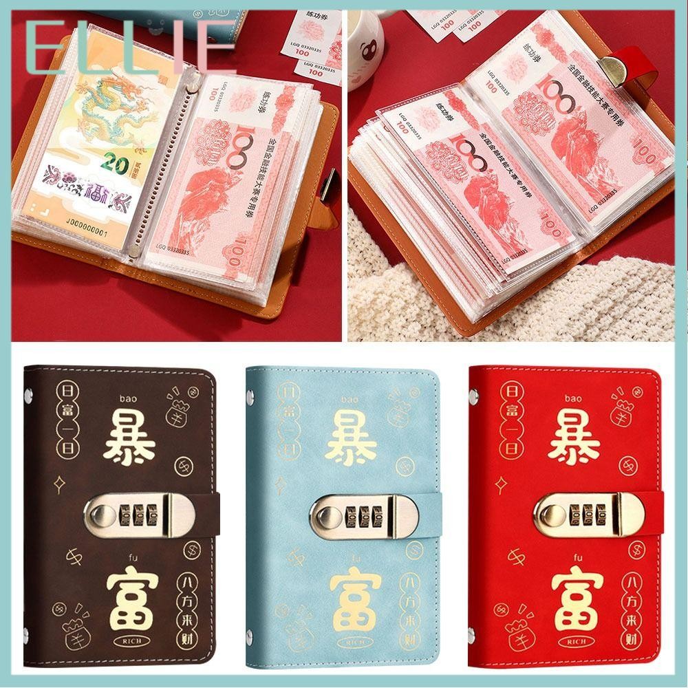Ellie 100 ซองประหยัดเงิน Challenge ประหยัดเงินพร้อมรหัสผ่านล็อค Mini Binder Saving Challenge, PU รับ Rich Overnight ความจุขนาดใหญ่ Saving Challenges คู่
