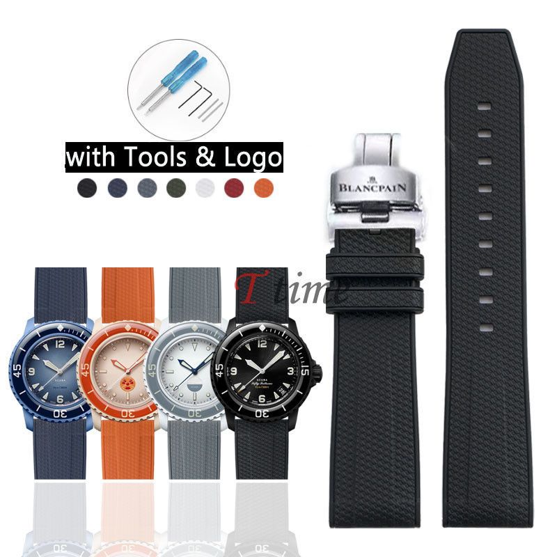 22 มม.โลโก้ผีเสื้อนาฬิกาซิลิโคนอ่อนนุ่ม Oceanus Procellarum S-watch X Blancpain Fifty Fathoms