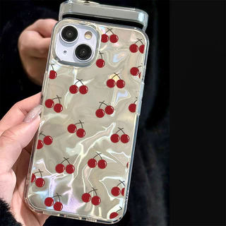 แฟชั่น เชอร์รี่🍒 เคสโทรศัพท์ For IPhone 12 13 15 16 11 14 Pro Max XR X 7 6S 8 6Plus XS Max SE เลเซอร์ แวววาว ตลกดีนะ เคส