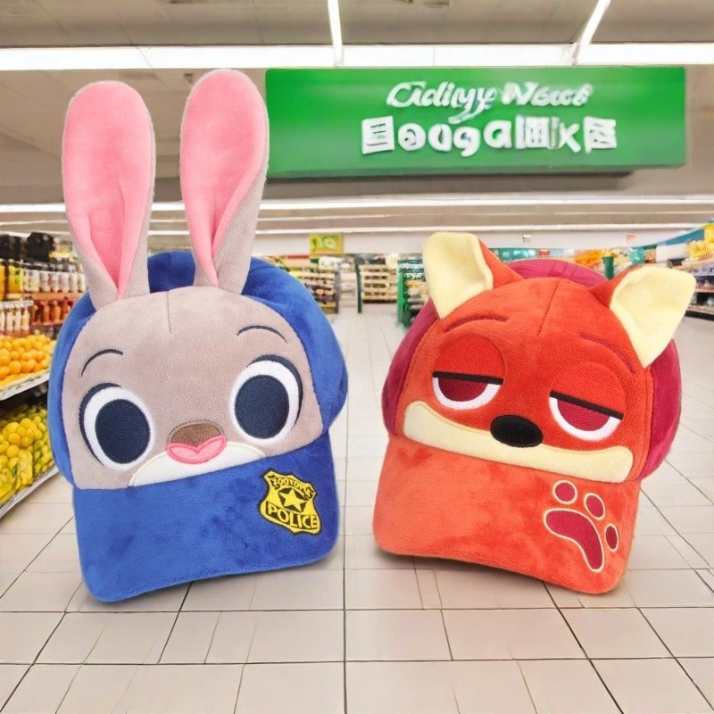 การจัดส่งที่รวดเร็ว หมวกเบสบอลการ์ตูนน่ารักของ Zootopia Judy Hopps หมวกปากเป็ด สไตล์คู่รัก การ์ตูนกระต่ายนายอำเภอหมวกสุนัขจิ้งจอกตลก