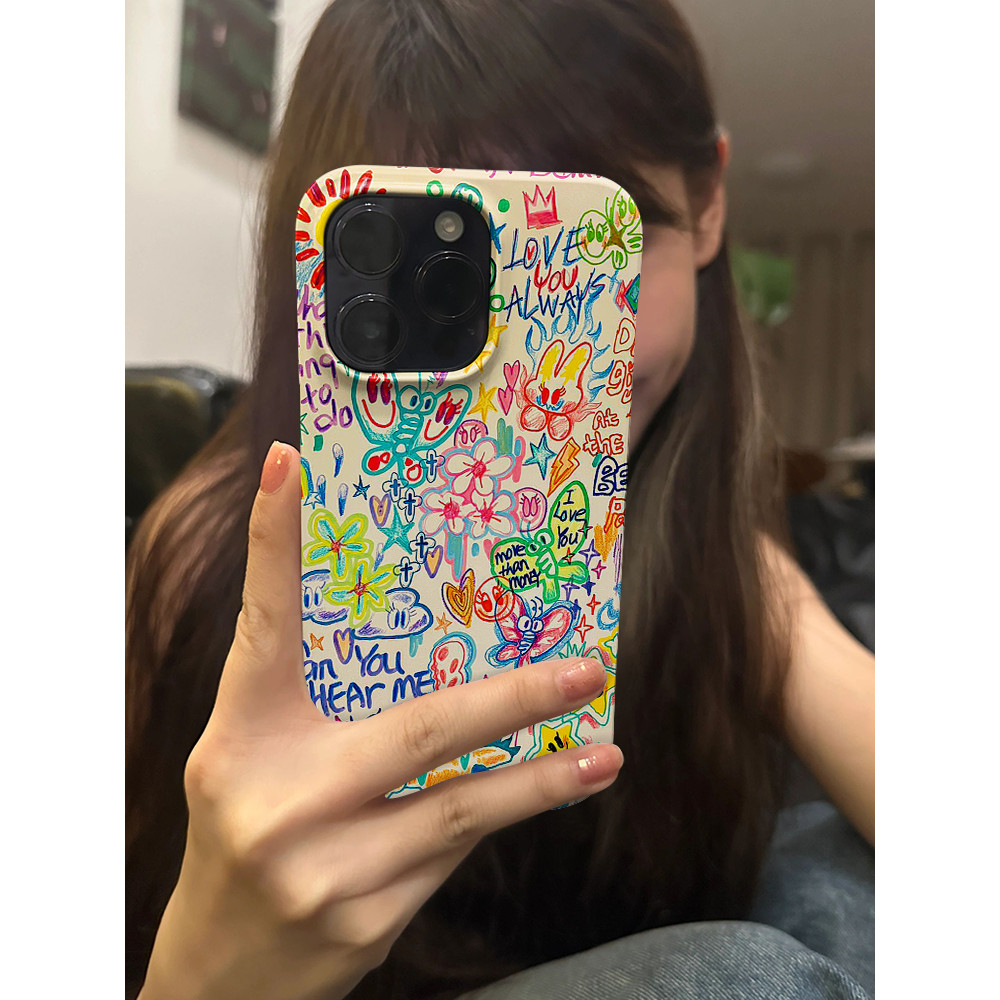 เคสโทรศัพท์ลายกราฟฟิตี้สีสันสดใสสไตล์เกาหลีสำหรับ iPhone 16 Pro Max XR XS XS Max เคสป้องกัน 15 16 Plus เคสแข็ง 16 15 14 13 12 11 Pro กันฝุ่น 15 Pro Max 11 Pro Max 14 Pro Max อุปกรณ์เสริมกันกระแทก