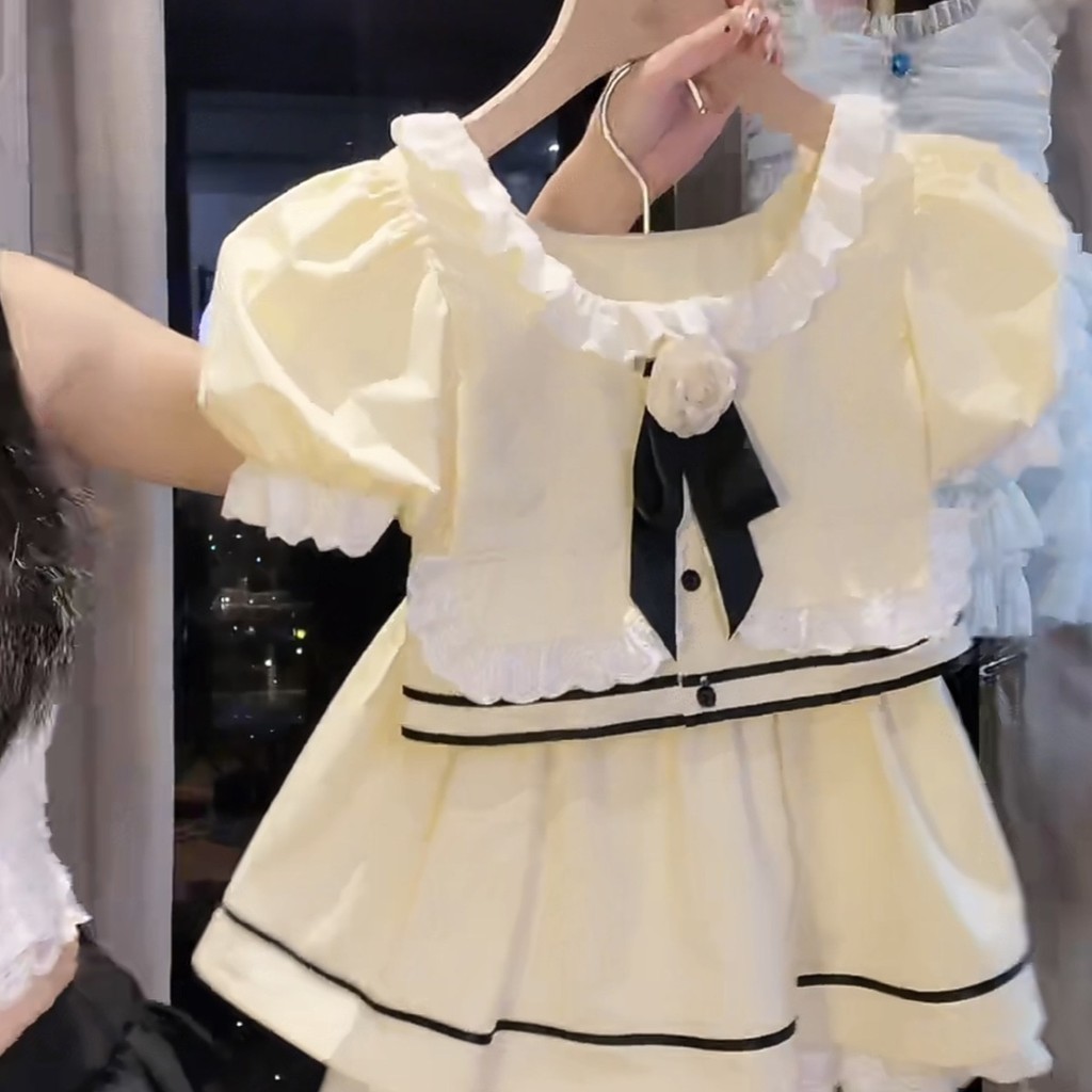 [4534 รายการโปรด] ชุดสามชิ้นฤดูร้อนใหม่จากดีไซเนอร์ระดับสูงสำหรับเด็กผู้หญิง แขนพัฟลูกไม้สไตล์โลลิต้า