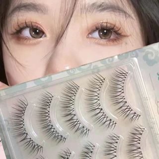 5 คู่ขนตาปลอมก้านโปร่งใส V-รูปมังงะตาธรรมชาติ Wispy สไตล์เกาหลี Lash Extension