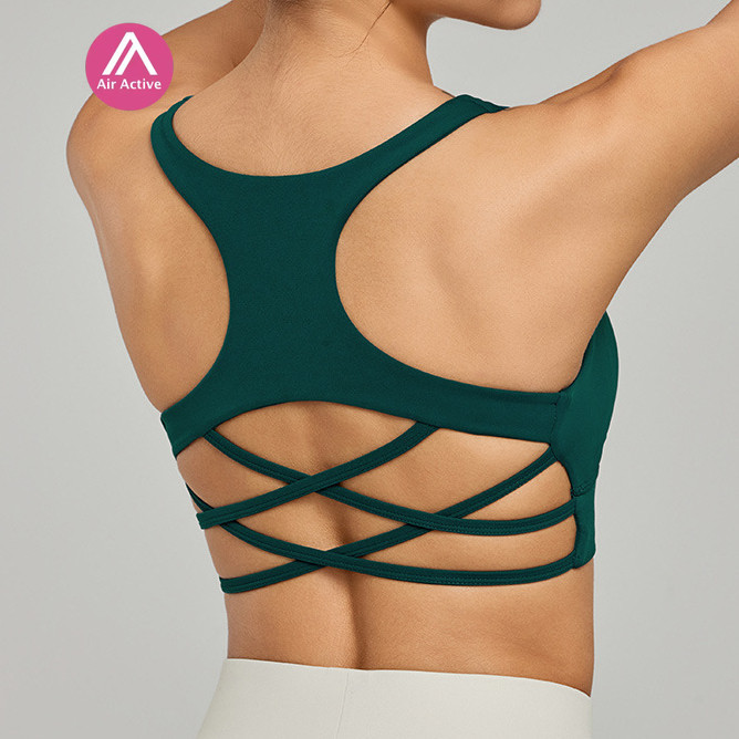 Yoga Sports Bra Fixed Pads Cross Back Cool Fabric