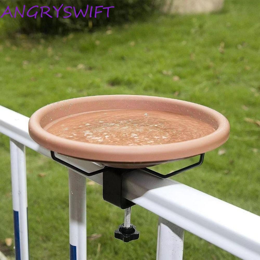 Angryswift Deck Railing Bird Bath, เครื่องป้อนอาบน้ํานกแบบถอดได้แบบปรับได้, อ่างนกติดดาดฟ้าพลาสติกสีน้ําตาลที่ใช้งานได้จริงสําหรับสวน