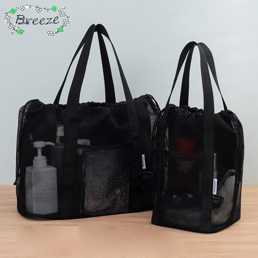 กระเป๋าถือ BREEZE, Mesh Large Capacity Mesh Wash Bag, Portable Shopping Tote Beach