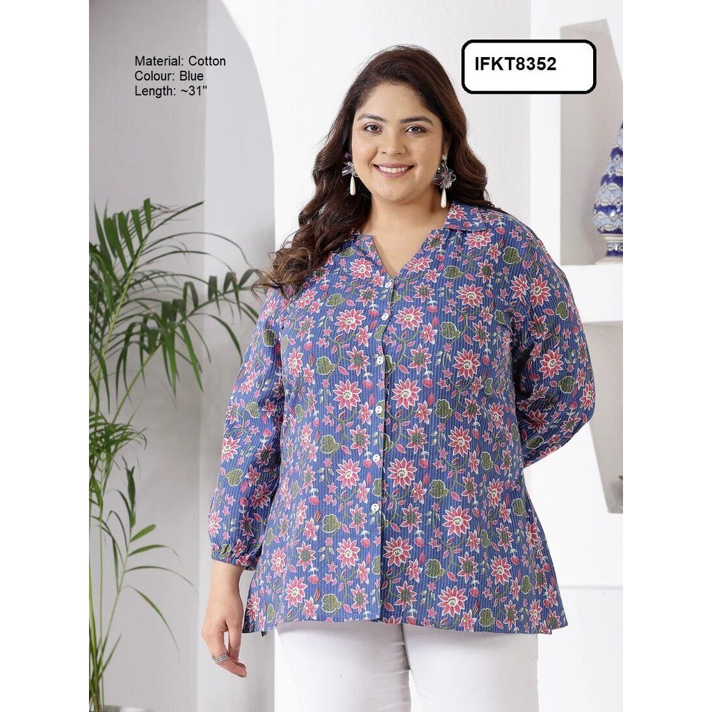 [Bust/Dada 48" ถึง 56"] Plus Size Cotton Short Kurti (Ladies Blouse)