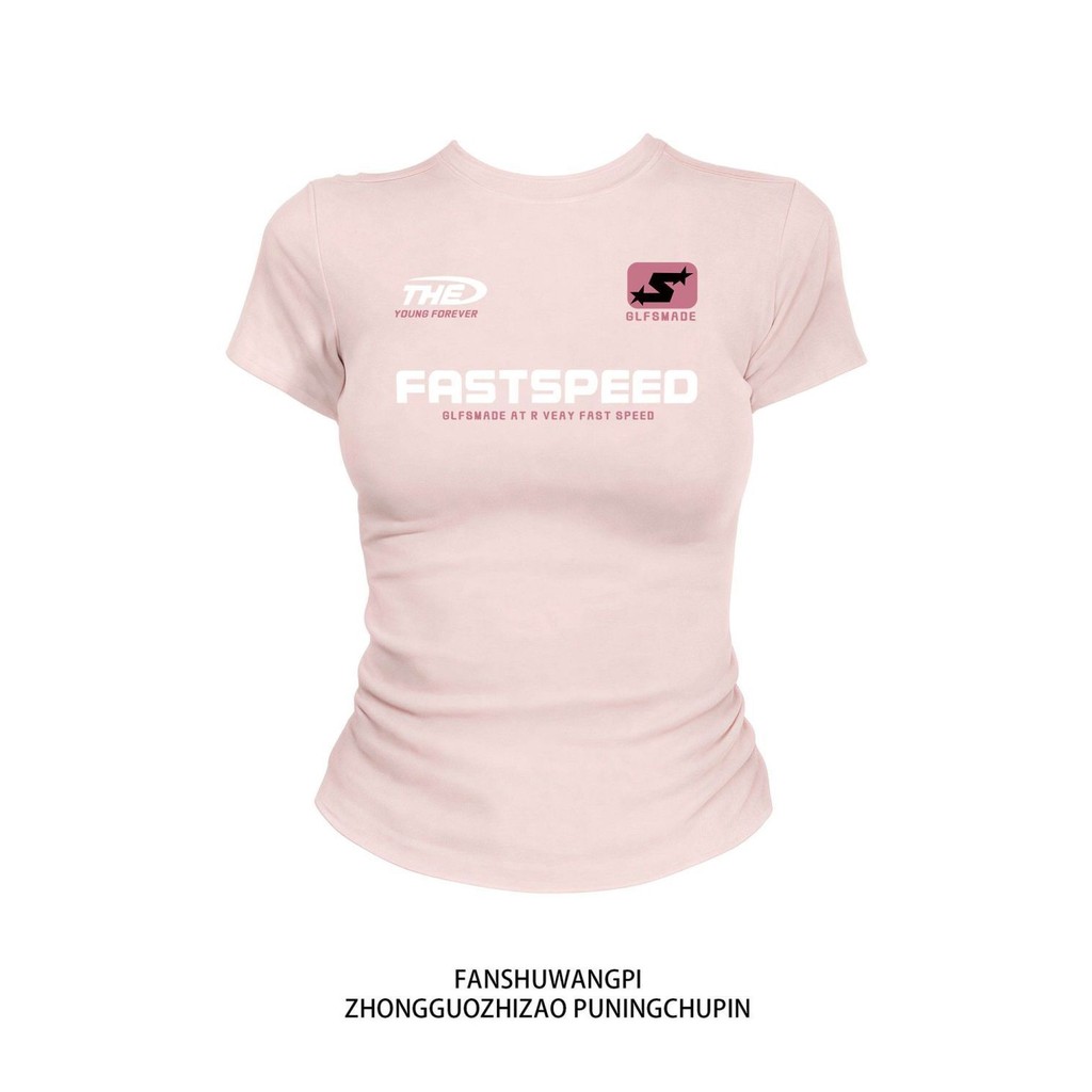 เสื้อยืดเกาหลี*yอนยุค แขนสั้น สไตล์Slim-Fit สำหรับผู้หญิง ออกแบบมาให้ดูอเมริกันและกระชับหุ่น
