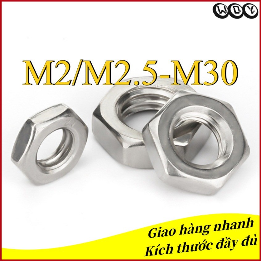 304 น็อตหกเหลี่ยมบางสแตนเลส M2/M2.5-M30 (WD-YL-VN)