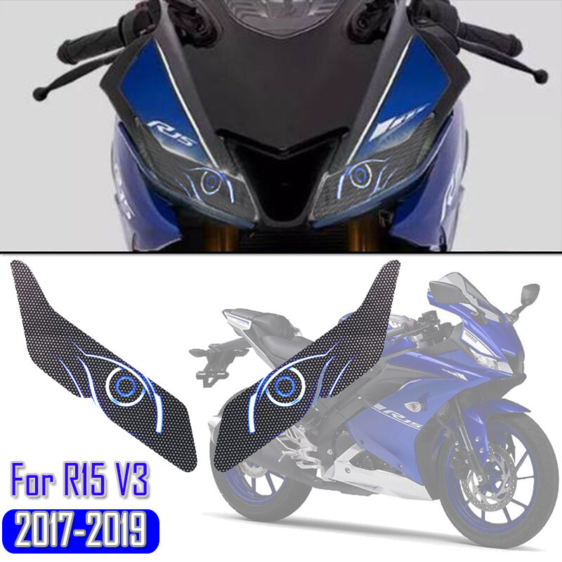 สําหรับ YAMAHA YZF-R15 V3 YZF-R125 V3 2017 2018 2019 รถจักรยานยนต์ด้านหน้า Fairing ไฟหน้าสติกเกอร์หัวสติกเกอร์ป้องกัน
