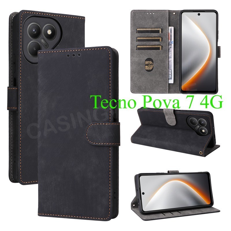 เคสหนังฝาพับสําหรับ Tecno Pova 7/8/Ultra/Neo 4G/5G 2025 พร้อมช่องใส่บัตร ขาตั้ง กันกระแทก