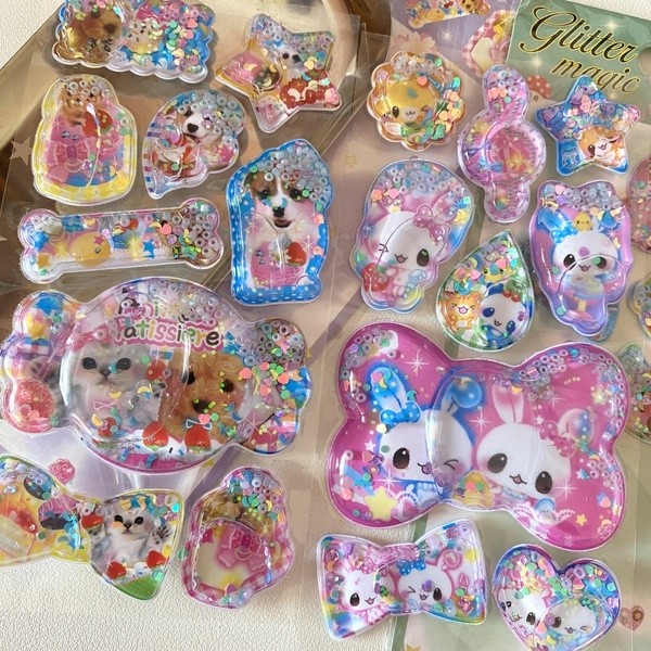 Y2K Retro Bear Bunny เลื่อม 3D Shake สติกเกอร์เคสโทรศัพท์สติกเกอร์ตกแต่ง