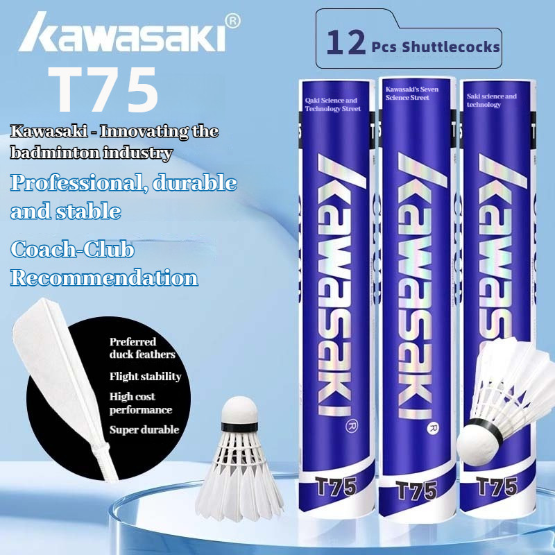 KAWASAKI ลูกขนไก่คาวาซากิแบดมินตัน,T75 ทนทานเป็ด Feather ลูกขนไก่/แบดมินตันสําหรับการฝึกอบรม Pro-mat
