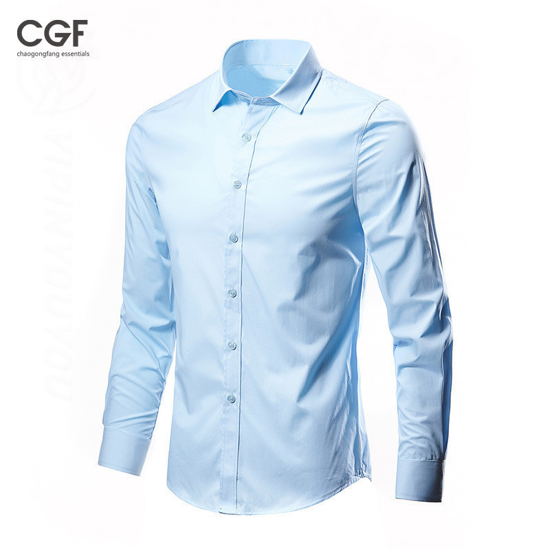เสื้อเชิ้ตสีขาวผู้ชายแขนยาว สไตล์เกาหลี สำหรับธุรกิจและโอกาสทางการ ทรงสแล็กเกเบิลจากฮันลู