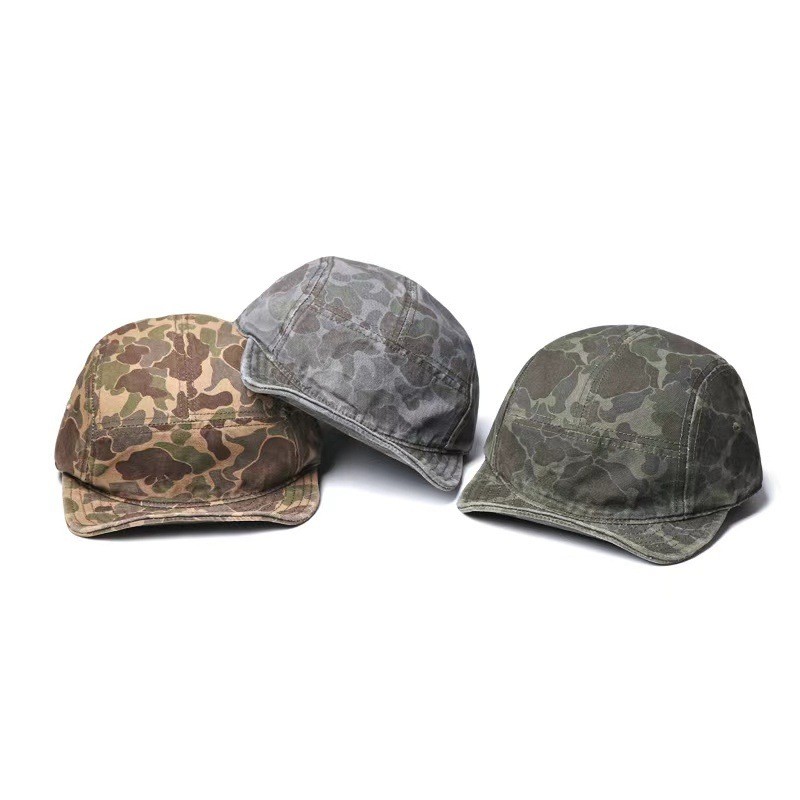 สไตล์อเมริกันย้อนยุคพรางหมวกผู้ชายเครื่องมือสไตล์ปีกนุ่ม5แผงหมวกสําหรับใบหน้าขนาดเล็กสั้นปีกคณะกรรมการหมวกเบสบอล - รูปที่ 2