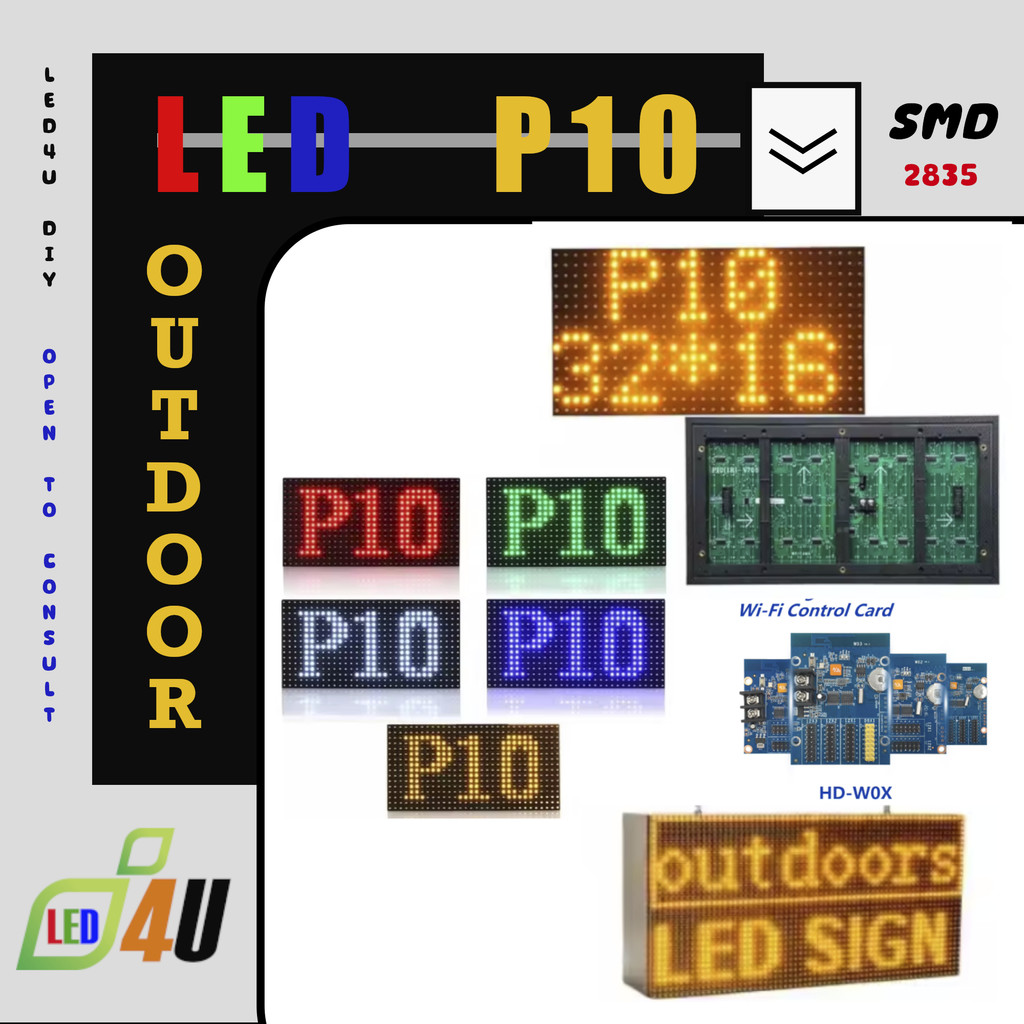 โมดูลป้ายไฟ LED P10 ป้ายไฟวิ่ง LED ป้ายหน้าร้าน ป้ายโฆษณา งานแต่ง ป้ายราคา โมดูล LED ความละเอียด P10 ใช้ในหรือนอกอาคาร