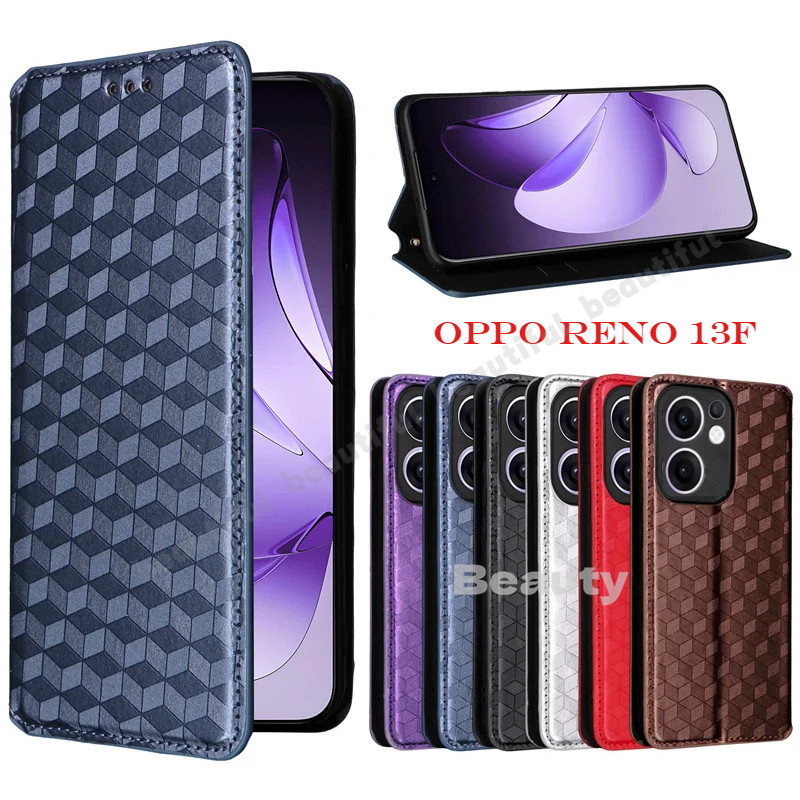 สําหรับ OPPO Reno 13 F 5G เส้นสามมิติพลิกกระเป๋าสตางค์หนังผิว PU สําหรับ OPPO Reno 13 Pro 13F 13Pro 12F 12 Reno13 Reno13Pro Reno13F 5G 4G ปลอกฝาครอบโทรศัพท์ OPPOReno13F