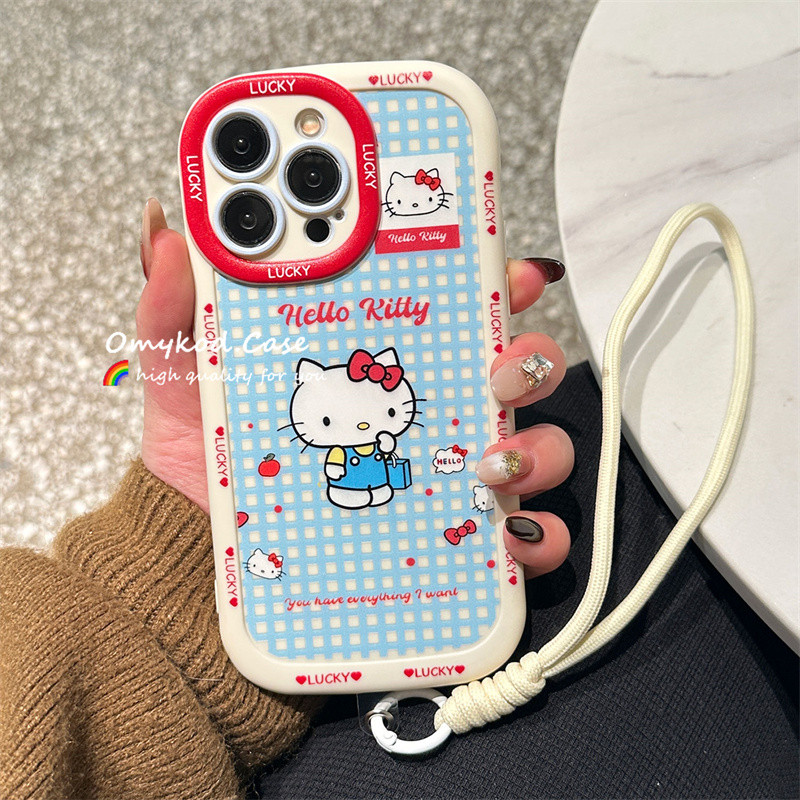 SAMSUNG ปลอกสําหรับsamsung A16 A06 A35 A25 A15 A05 A03 A04s A12 A13 A23 M12 A51 A52 A52s A53 A54 A55 A73 เคสโทรศัพท์INSเกาหลีน่ารักการ์ตูนCheckeredby Lanyard Anti Drop