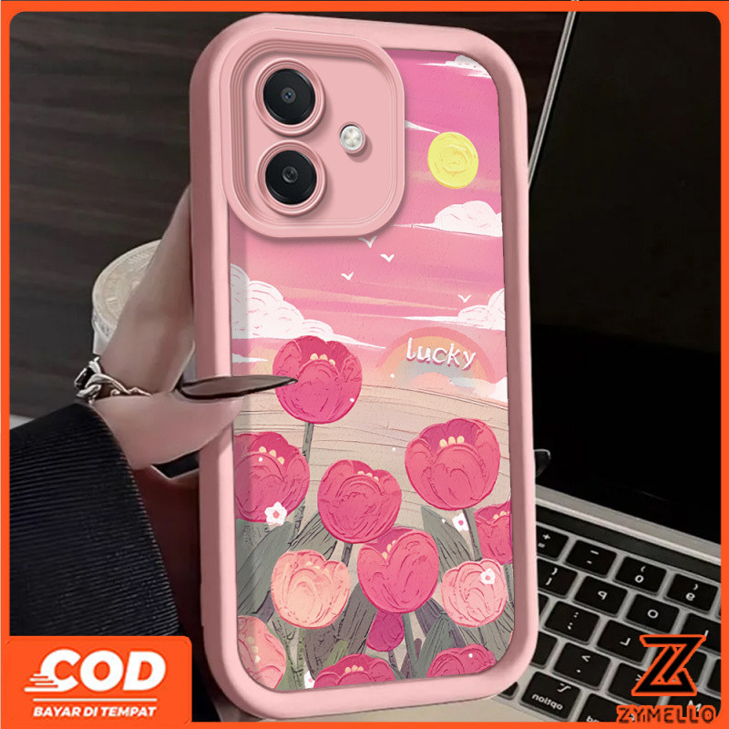 Case สำหรับ VIVO V40 V40 Lite Y03 y19s Y28 Y15 V30 5G V29 v29e Y17 y21t Y20 Y21 y20s y33s y12s ภาพวาดสีน้ำมันสีแดงดอกทิวลิปกันกระแทก TPU โทรศัพท์ Case