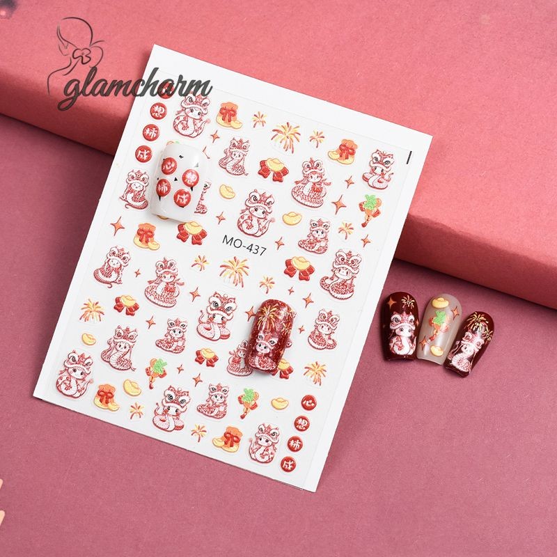 glamcharm Cartoon Snake Baby Relief Nails Stickers ตกแต่งเล็บสติ๊กเกอร์สไตล์จีน