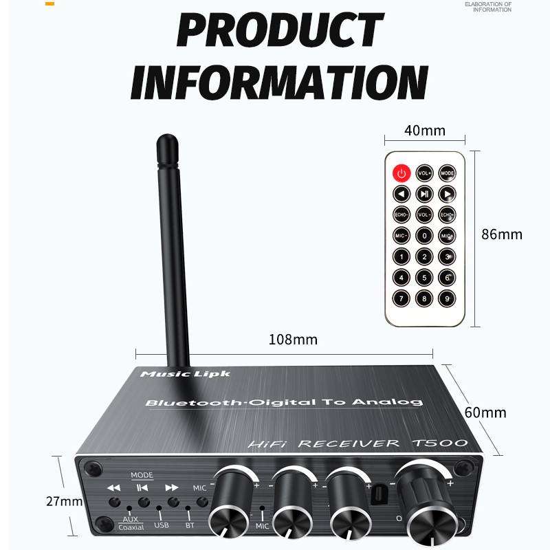 บลูทูธ 5.3 เครื่องรับสัญญาณเสียง Coaxial DAC Converter USB U-Disk Play 6.5 Micrphone คาราโอเกะอะแดปเตอร์เพลงไร้สาย 3.5 มม.AUX RCA