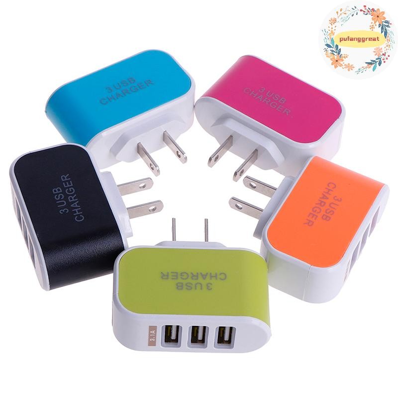 Pufanggreat 5V 3.1A Triple USB Port Wall Home Travel AC Mobile Fast Charger Adapter US Plug TH