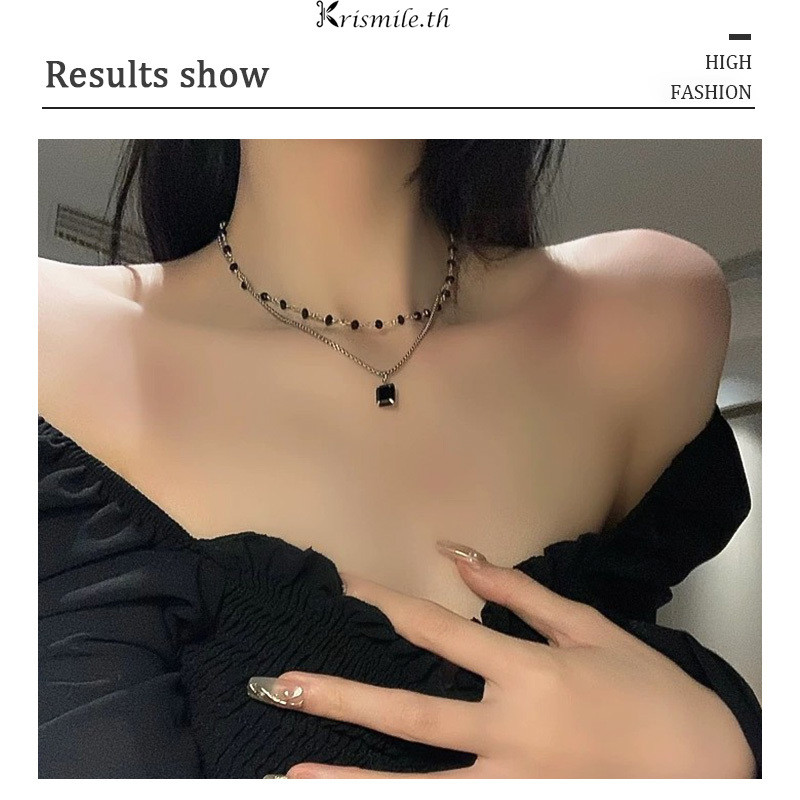 COD-ในไทย💖Double Layer แฟชั่นเสื้อผ้าโซ่สีดำเพทายลูกปัดสร้อยคอโซ่ไหปลาร้า-Kri