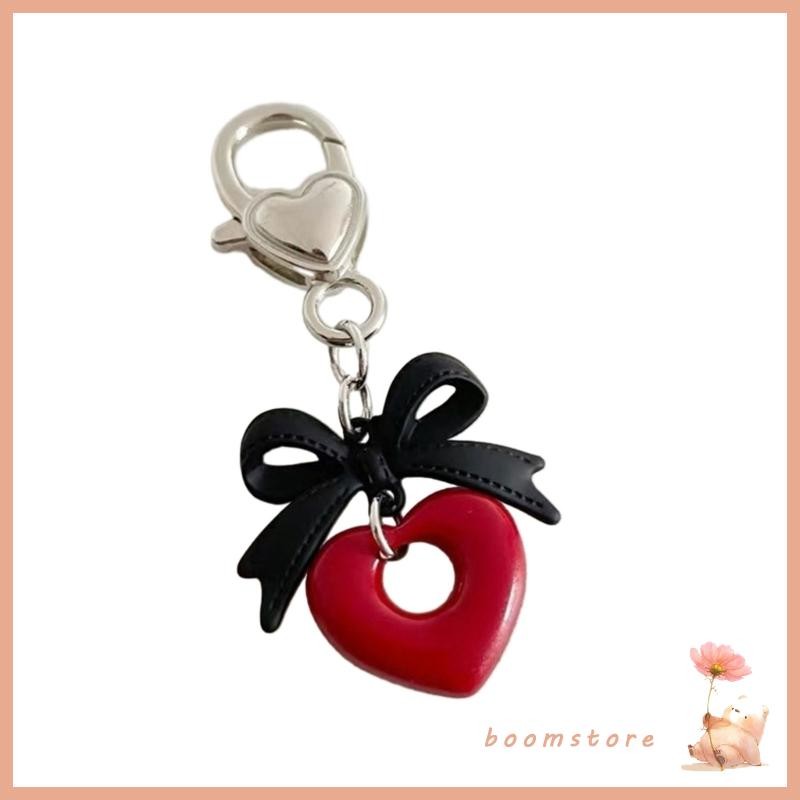 Boom ประณีตพวงกุญแจอุปกรณ์เสริมที่ละเอียดอ่อนสีดํา Bowknot Heart จี้พวงกุญแจ Charm