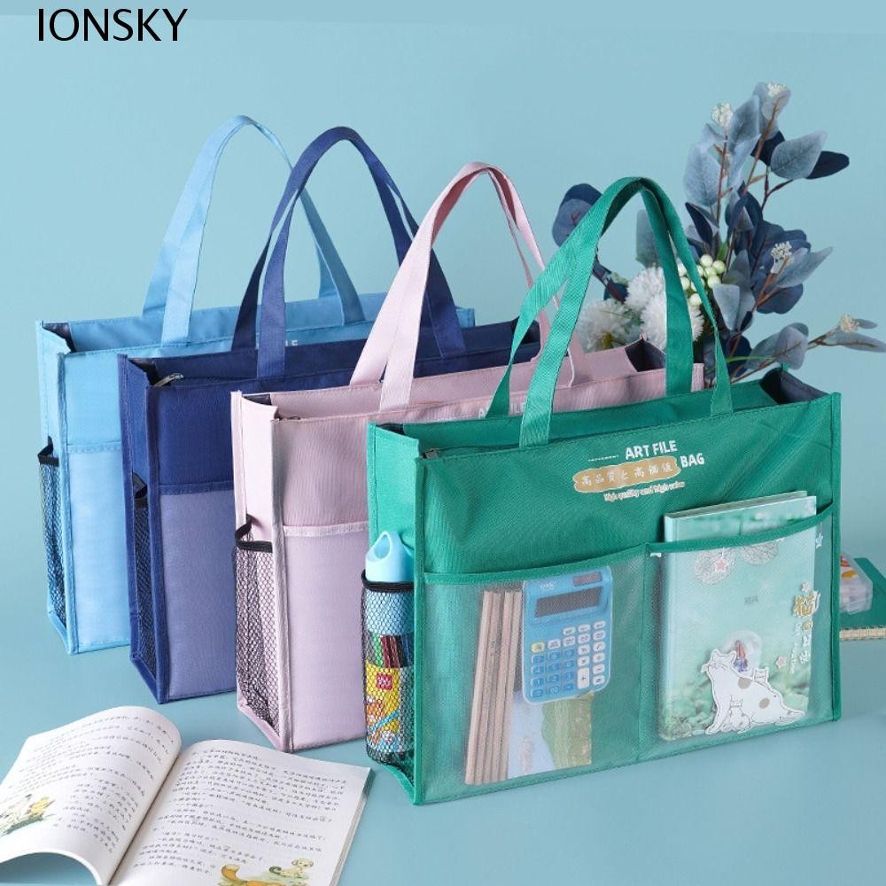 Ionsky กระเป๋าซิป, กระเป๋าใส่หนังสือเอกสารสร้างสรรค์ A3, ทนทานความจุขนาดใหญ่พร้อมที่จับกันน้ําหลายชั้นแฟ้มออแกไนเซอร์โรงเรียน