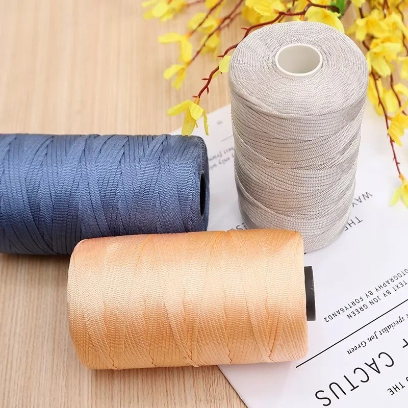 ด้ายริบบิ้นแบนจากผ้าฝ้ายผสมลินิน ทำมือ DIY ด้ายทอแบบกลวง